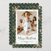 緑の輝く雪の結晶の写真メリークリスマス シーズンカード (正面/裏面)