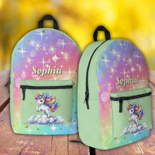 緑の輝く魔法のユニコーンプリントカットソーバッグ プリントバックパック