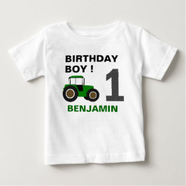 緑の農場トラクターの誕生日パーティー ベビーTシャツ