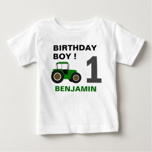 緑の農場トラクターの誕生日パーティー ベビーTシャツ