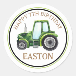 緑の農場トラクター誕生日パーティーシール ラウンドシール