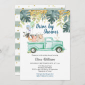 緑の農場動物の少年のベビーシャワーの招待 招待状 (正面/裏面)