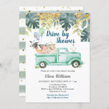 緑の農場動物の少年のベビーシャワーの招待