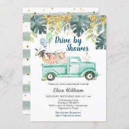 緑の農場動物の少年のベビーシャワーの招待 招待状