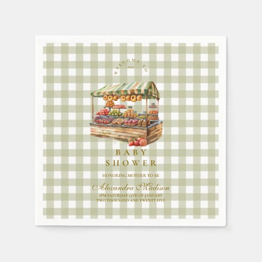 緑の農家市場の赤ちゃんシャワー スタンダードカクテルナプキン (正面)
