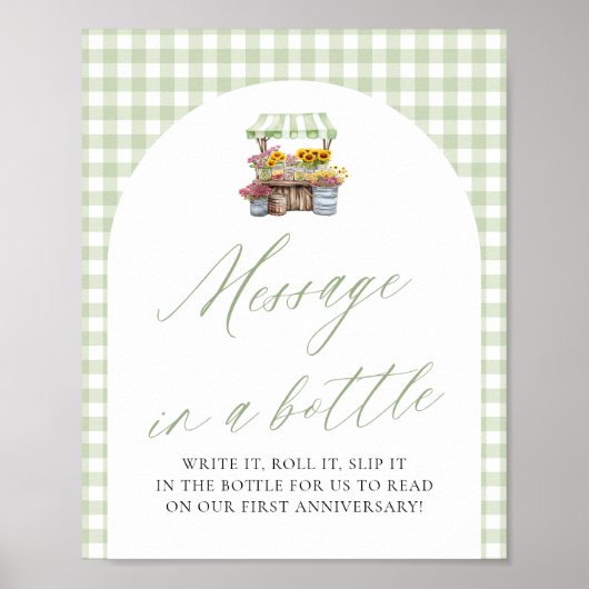 緑の農家市場メッセージのボトル記号 ポスター (正面)