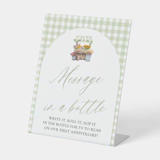 緑の農家市場メッセージのボトル記号 台座サイン (正面)