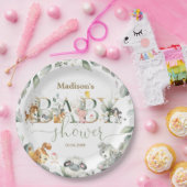 緑の農業動物の赤男女兼用ちゃんシャワー ペーパープレート (パーティー)