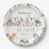 緑の農業動物の赤男女兼用ちゃんシャワー ペーパープレート (正面)