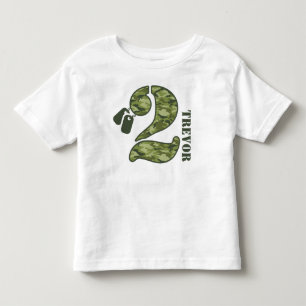 緑の迷彩柄の第2誕生日 トドラーTシャツ