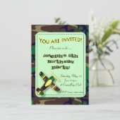 緑の迷彩柄の飛行機のパーティの招待状 招待状 (スタンド正面)