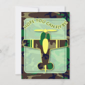 緑の迷彩柄の飛行機のパーティの招待状 招待状 (裏面)