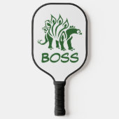 緑の迷彩柄ステゴサウルスのスパイク恐竜 ピックルボールラケット (正面)