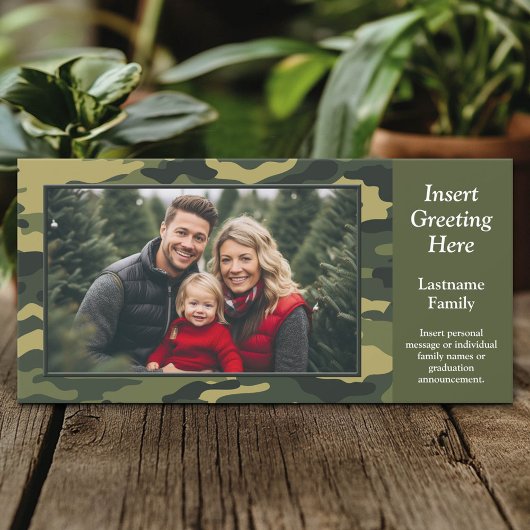 緑の迷彩柄フォトグリーティングホリデーカード