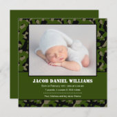 緑の迷彩柄ベビー写真誕生のお知らせ 案内状 (正面/裏面)