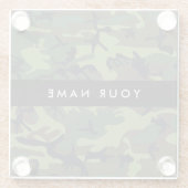 緑の迷彩模様、お名前、パーソナライズ ガラスコースター (裏面)