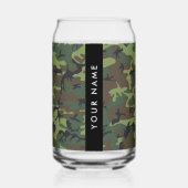 緑の迷彩模様、お名前、パーソナライズ ガラス缶 (正面)