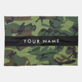 緑の迷彩模様、お名前、パーソナライズ キッチンタオル (横)