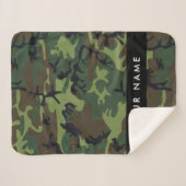 緑の迷彩模様、お名前、パーソナライズ シェルパブランケット (正面(横))