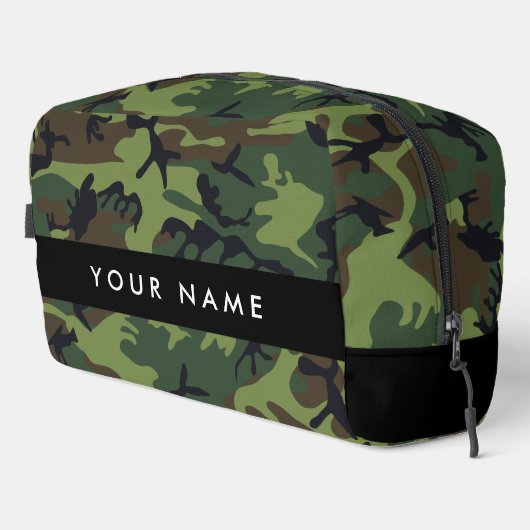 緑の迷彩模様、お名前、パーソナライズ ドップキット (右コーナー)
