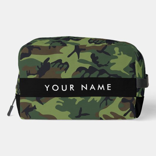緑の迷彩模様、お名前、パーソナライズ ドップキット (裏面)