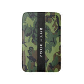 緑の迷彩模様、お名前、パーソナライズ バスマット (正面縦)