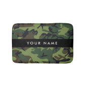 緑の迷彩模様、お名前、パーソナライズ バスマット (正面)