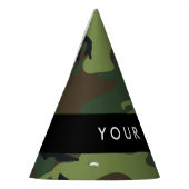 緑の迷彩模様、お名前、パーソナライズ パーティーハット (左)