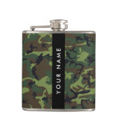 緑の迷彩模様、お名前、パーソナライズ フラスク (正面)