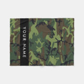 緑の迷彩模様、お名前、パーソナライズ フリースブランケット (正面(横))
