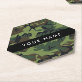 緑の迷彩模様、お名前、パーソナライズ ペーパーコースター (アングル)