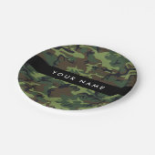 緑の迷彩模様、お名前、パーソナライズ ペーパープレート (アングル)
