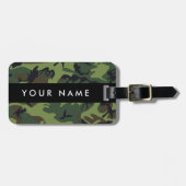 緑の迷彩模様、お名前、パーソナライズ ラゲッジタグ (正面横)