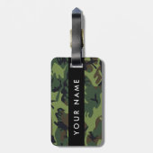 緑の迷彩模様、お名前、パーソナライズ ラゲッジタグ (裏面縦)
