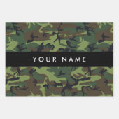 緑の迷彩模様、お名前、パーソナライズ ラッピングペーパーシート (正面2)