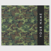 緑の迷彩模様、お名前、パーソナライズ ラッピングペーパー (フラット)