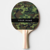緑の迷彩模様、お名前、パーソナライズ 卓球ラケット (正面)