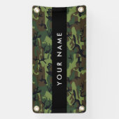 緑の迷彩模様、お名前、パーソナライズ 横断幕 (縦)