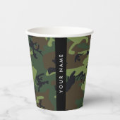 緑の迷彩模様、お名前、パーソナライズ 紙コップ (正面)