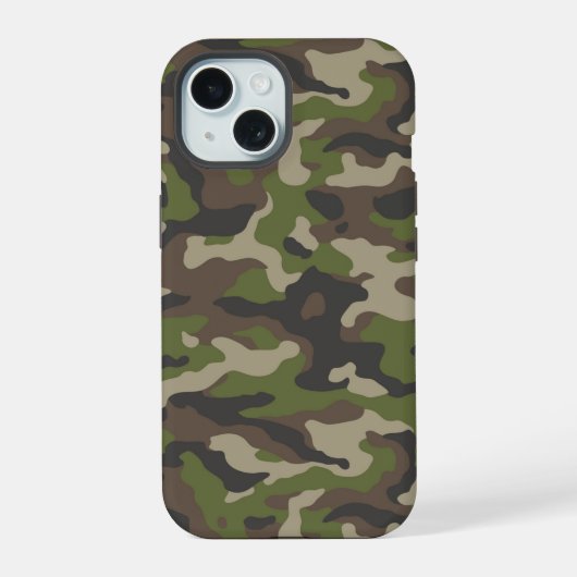 緑の迷彩模様 iPhone 15ケース (裏面)