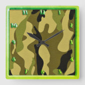 緑の迷彩陸軍のテクスチャ スクエア壁時計 (正面)