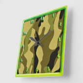 緑の迷彩陸軍のテクスチャ スクエア壁時計 (傾斜)