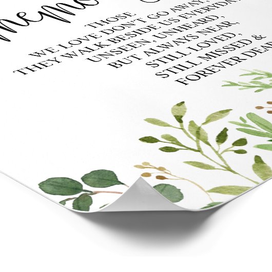 緑の追悼記念プレート 愛する人の記憶に ポスター (角)