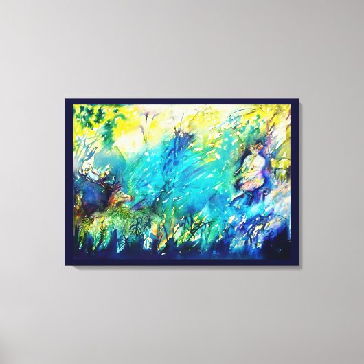 緑の遊森の中の笛と鹿 キャンバスプリント (正面)