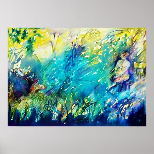 緑の遊森の中の笛と鹿 ポスター (正面)