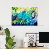 緑の遊森の中の笛と鹿 ポスター (ホームオフィス)