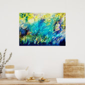 緑の遊森の中の笛と鹿 ポスター (キッチン)