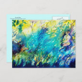 緑の遊森の中の笛と鹿 ポストカード (正面/裏面)