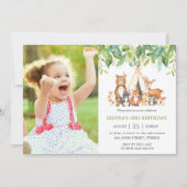 緑の部族の森林動物の誕生日写真 招待状 (正面)