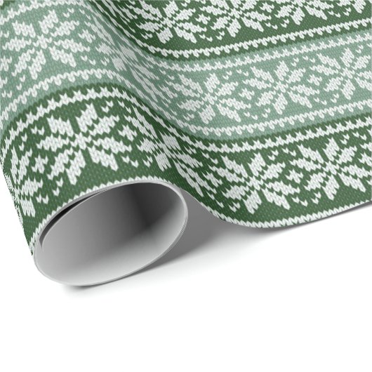 緑の醜いセーター編み雪の結晶パターン ラッピングペーパー (ロールコーナー)